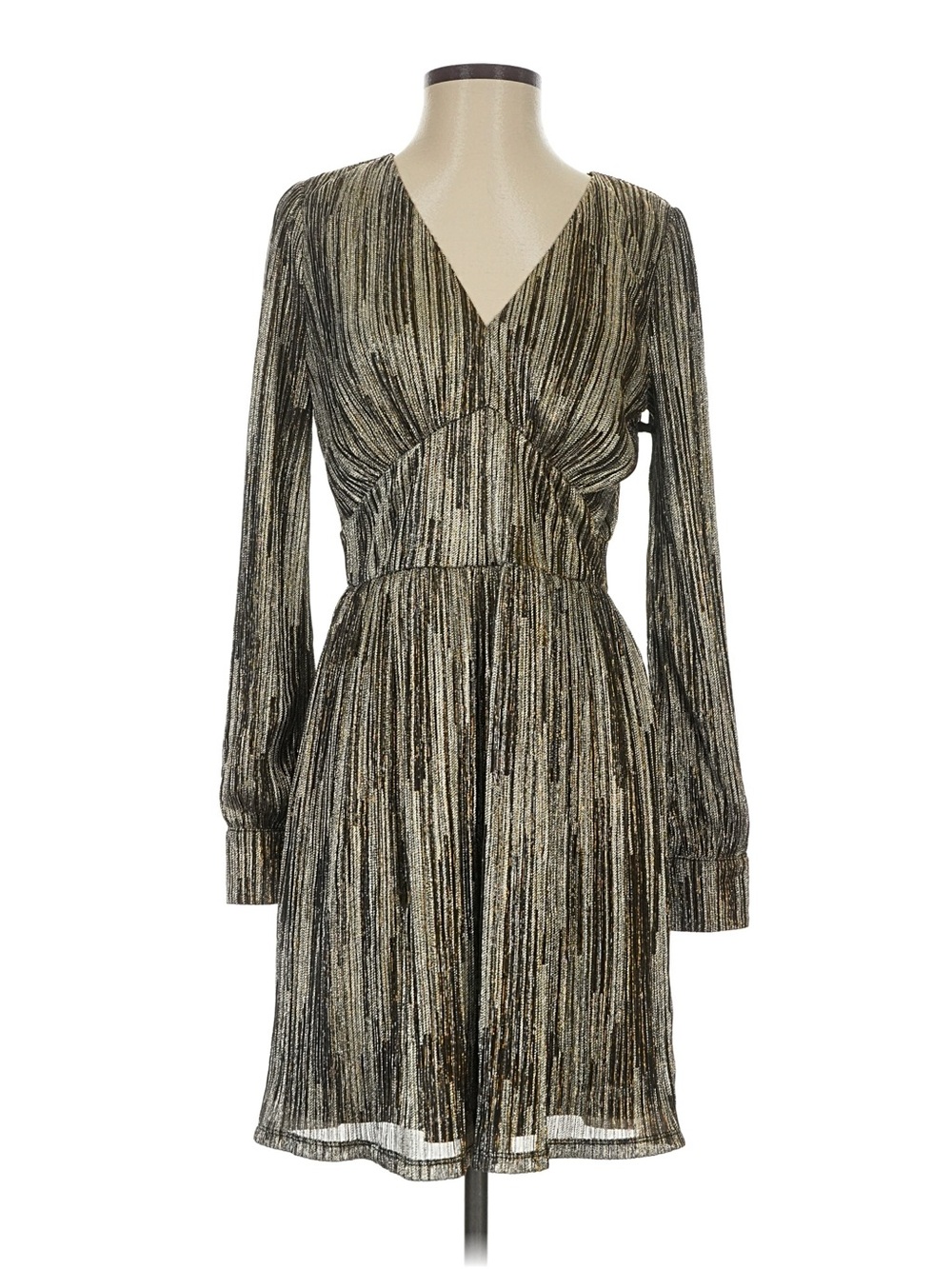 MICHAEL Michael Kors Black & Gold V-Neck Long Sleeve Cocktail Dress